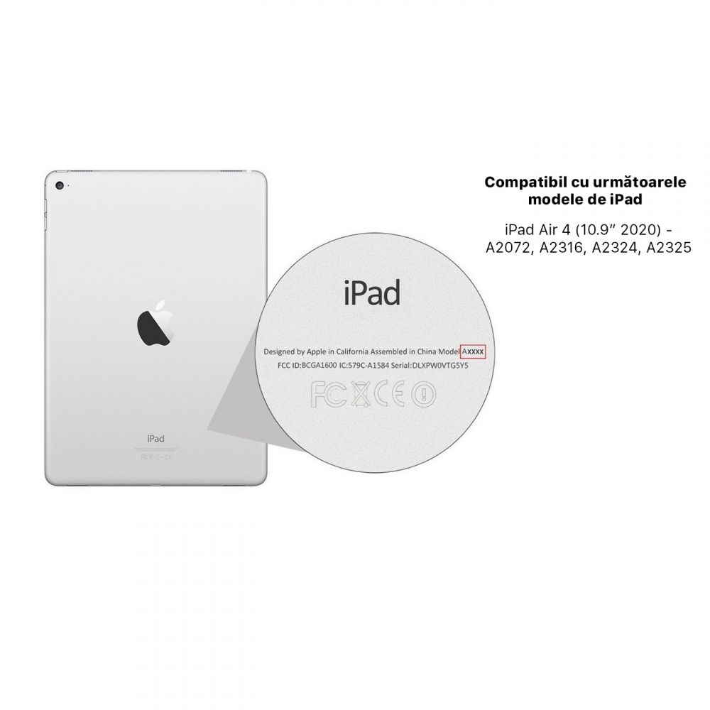 Husă magnetică cu spate acrilic, colțuri întărite și suport Stylus iPad Air 4 10.9, Army Green